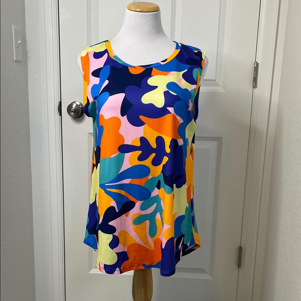 LuLaRoe Cocoa Medium 10-12 Multicolor Abstract Floral Sleeveless Swing Top